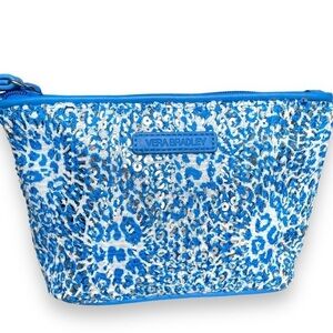 VERA Bradley Sparkly Sequin Blue & White Cheetah Print Wristlet Clutch cosmetics
